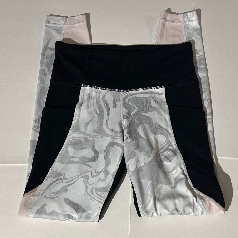 Athleta Black White Gray Pink Full Length Leggings Pants sz XS Yoga Running